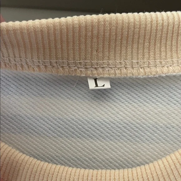Amazon Blue & White Striped Crewneck Sweatshirt with Light Yellow Trim - Picture 2 of 3